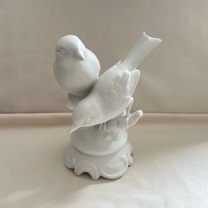 Vintage White Porcelain Bisque Birds on Branch Figurine
